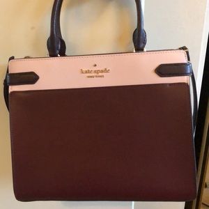 Staci satchel, light pink & wine color block